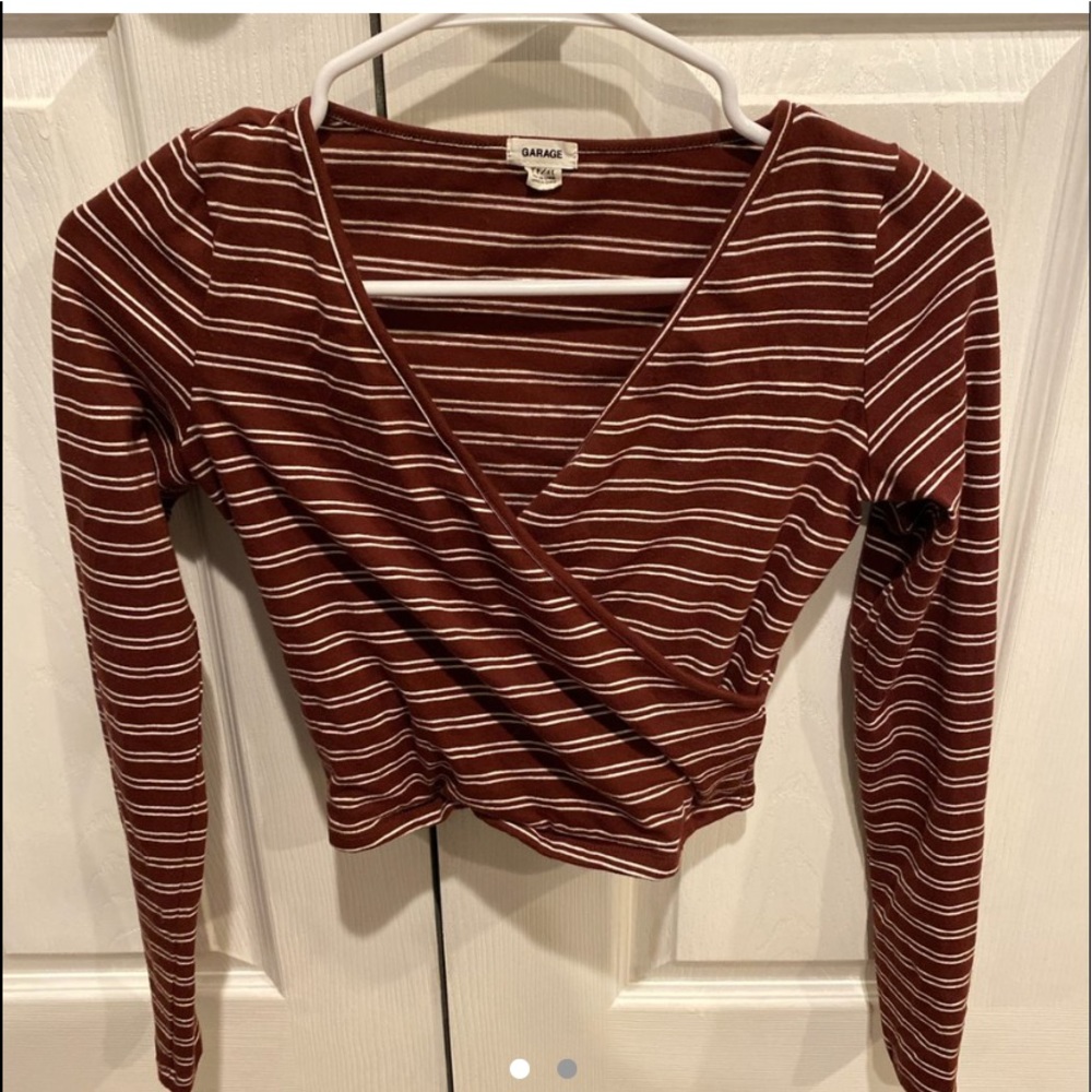 garage striped crossover long sleeve top